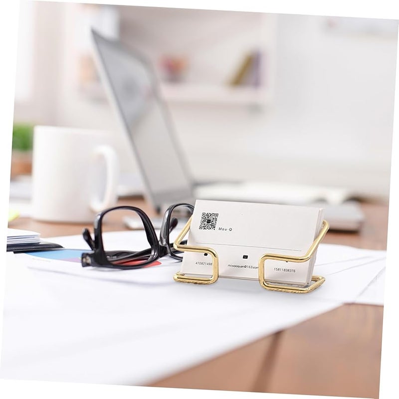Gold Metal Business Card Holder Desktop Stand Elegant Wire Display Rack Office Desk - Image 4